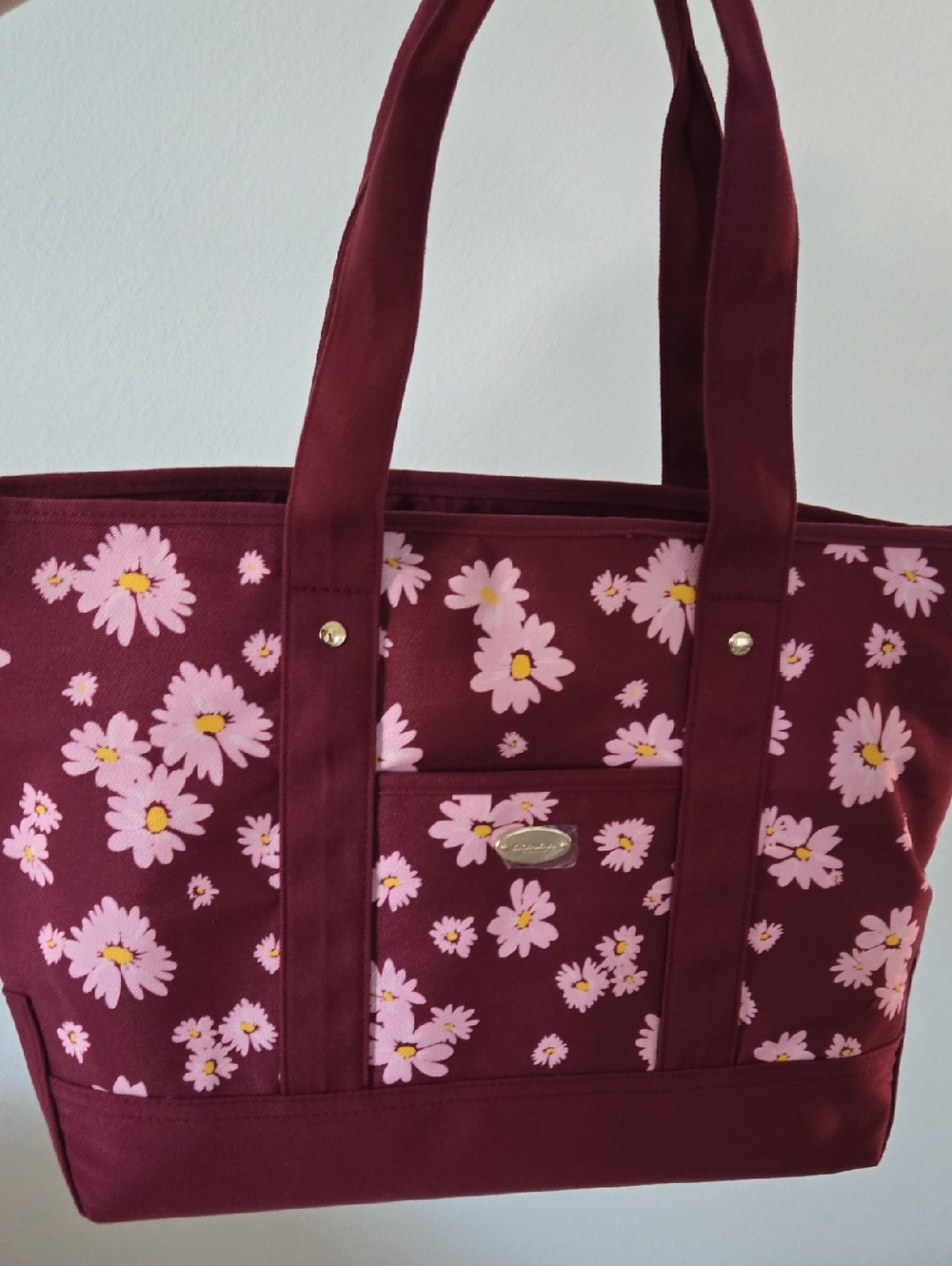 New Never Used COACH tote Bag Daisy-Print Burgandy Pink Canvas Tote Bag 19 x 12
